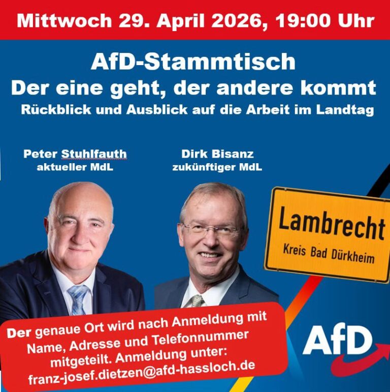 STAMMTISCH IN LAMBRECHT, 29.04.2026